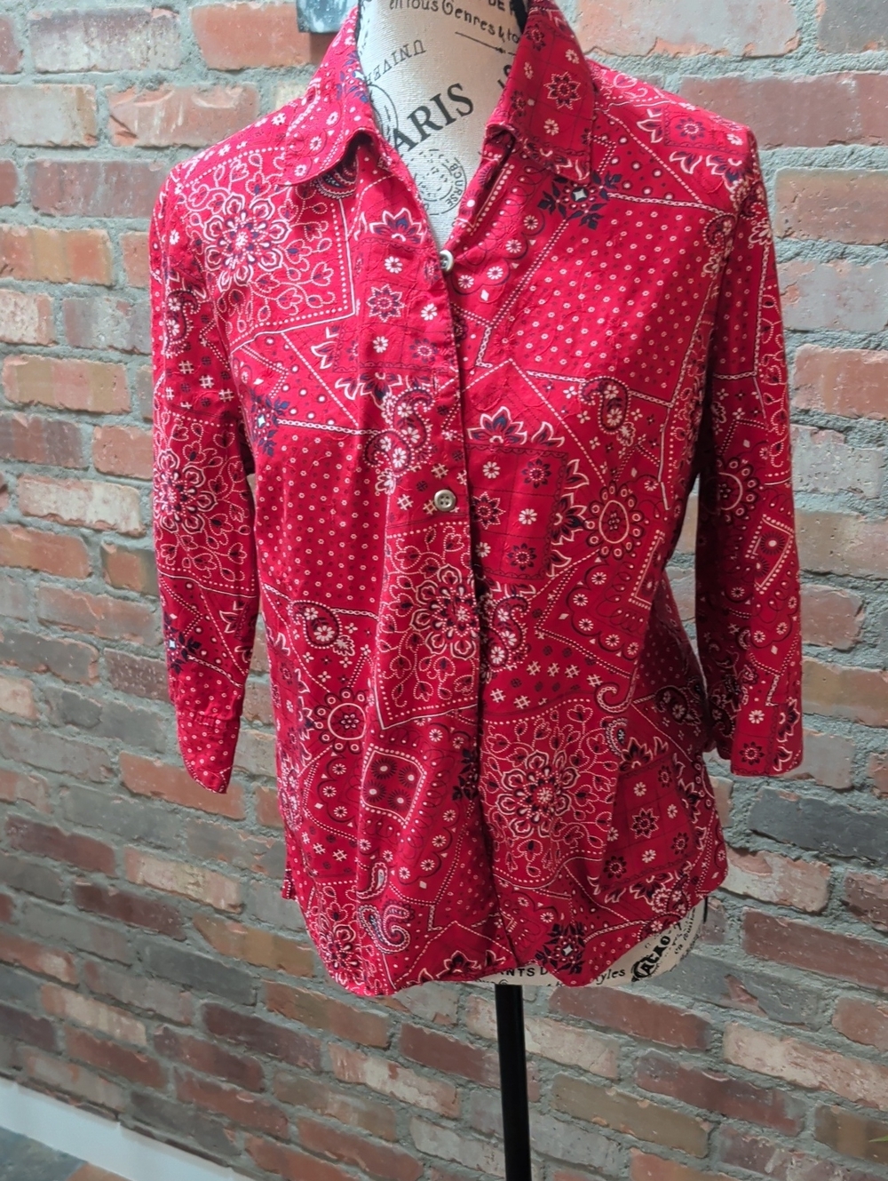 Red Bandana Print Button-Up Shirt